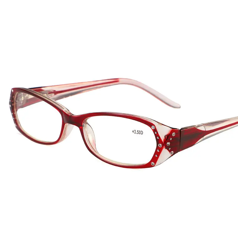 Красный Vintage Rhinestone aspheric lens Women Reading Glasses Floral Print Lady Glasses Reader with Diamond gafas de lectura - Цвет оправы: Красный