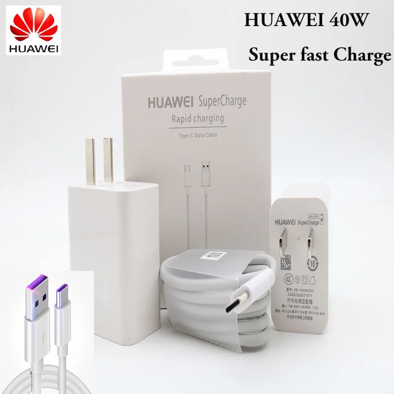 Оригинальное быстрое зарядное устройство HUAWEI 40 Вт 10 в/4 а 5 А кабель Type C P30 Pro Mate 20 X RS