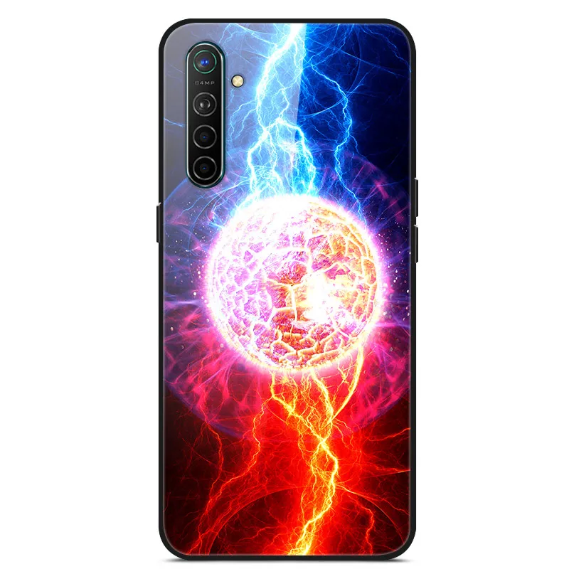 Розовый Чехол для Oppo Realme X2, чехол из закаленного твердого стекла для Oppo Realme XT X2 Pro, чехол, мягкий силиконовый бампер с принтом - Цвет: Розовый
