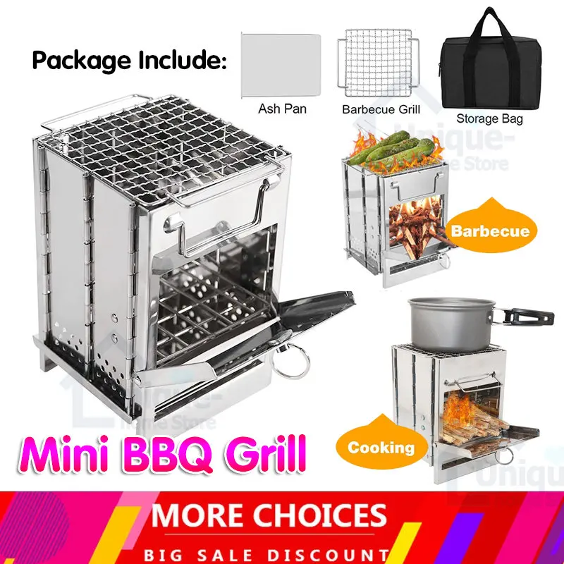 Stainless Steel Square Wood Stove Outdoor Mini Barbecue Grill BBQ Camping Picnic Folding Multi-function Rack | Дом и сад