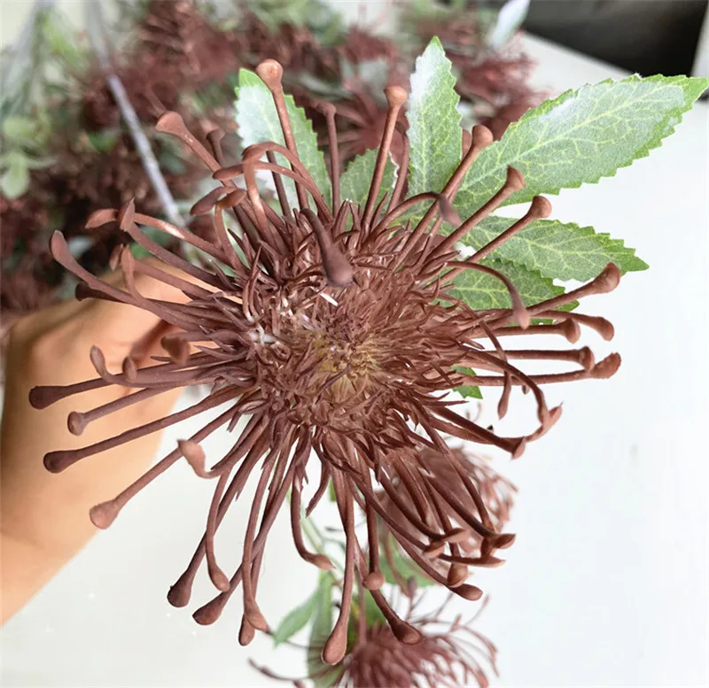3 головки/ветка Leucospermum искусственные цветы для свадебного украшения Флорес Искусственные пластиковые искусственные цветы