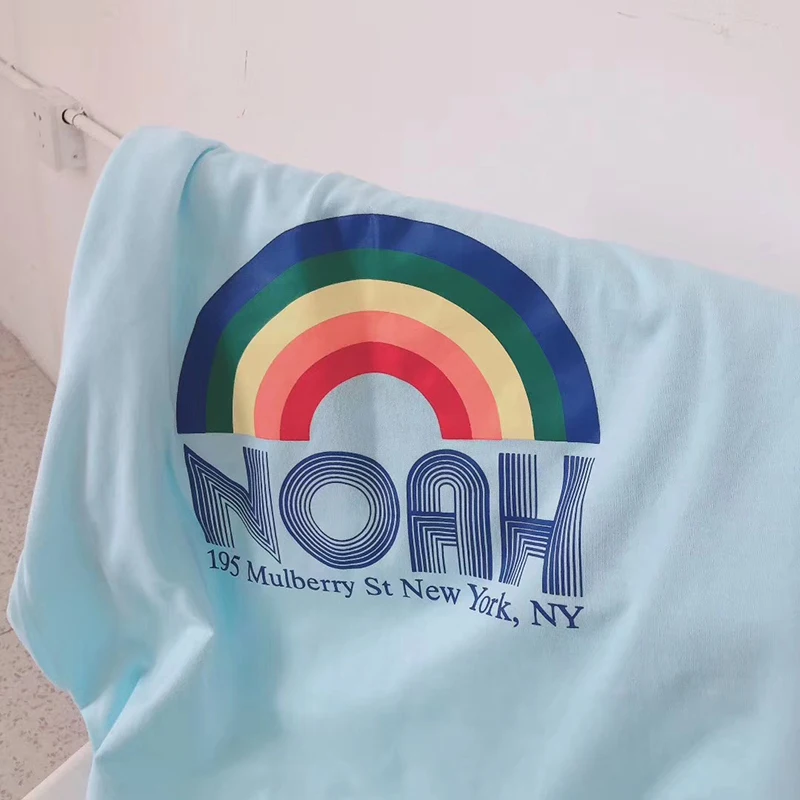 NOAH/футболка с круглым вырезом и принтом, мужская и женская уличная Повседневная Радужная серия, новая футболка с дождем, футболка NOAH