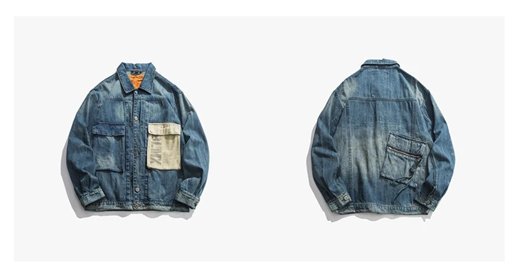 LAPPSTER Men Japanese Streetwear Denim Jackets Mens Harajuku Patchwork Windbreaker Jeans Jackets Coats Vintage Hip Hop Coat
