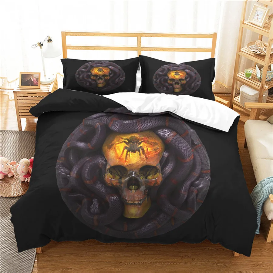 A Bedding Set 3D Printed Duvet Cover Bed Horror Skull Home Textiles for Adults Bedclothes with Pillowcase #KL30 | Дом и сад