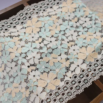 

18cm Wide Yellow Green Floral Embroidery Elastic Lace Trim For Clothes Accessories Sewing Lingerie Stretch Lace Fabric Materials