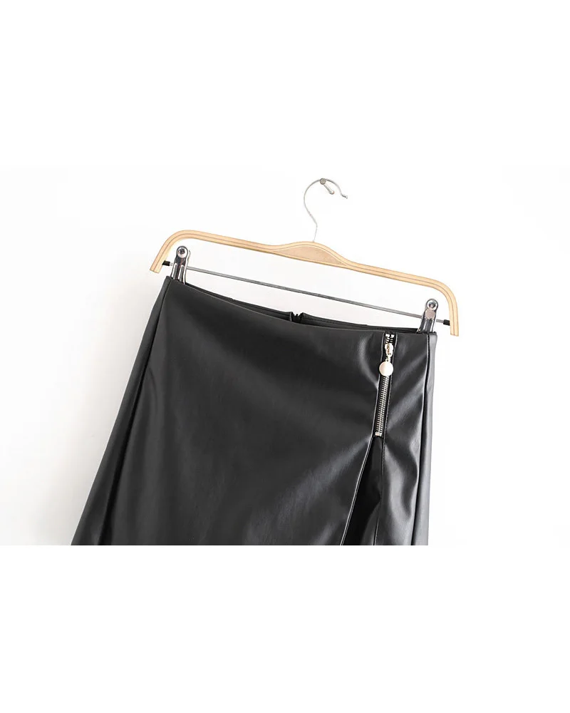 Женская юбка из искусственной кожи, модные женские Асимметричные черные одноцветные шорты на молнии для осени и зимы, крутые повседневные шорты