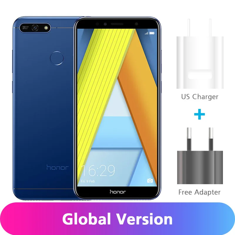 Blue Глобальная версия Honor 7A 2GB 16GB 7 A Мобильный телефон Snapdragon 430 Восьмиядерный 13MP 5," 18:9 полноразмерный дисплей разблокировка лица - Цвет: Blue