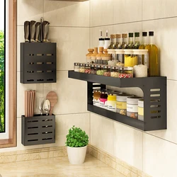 Kitchen Shelf Wall-Mounted Free Perforated Wall Seasoning Supplies Household Daquan Two-Story Storage Artifact Hanging Shelf