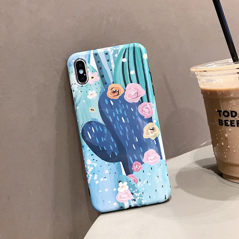 

PGSD fashion Cactus flower pattern Mobile phone case for iphone XS MAX XR apple 7/8Plus 6S Soft IMD shell Anti fall Back cover
