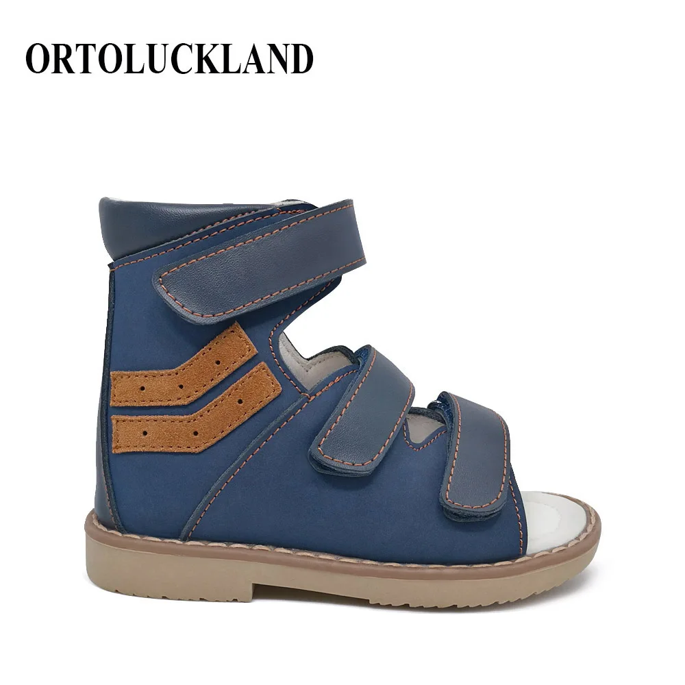 black dark blue Ortoluckland/детские сандалии для мальчиков; ортопедическая обувь для детей; летние сандалии из жесткой коровьей кожи с супинатором - Цвет: black dark blue