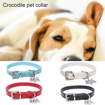 

Pet Cats Collar Crocodile & Dogs Leather Belt Grain Buckle with Bling Accessories Elegant Sparkling for Dogs and Cats