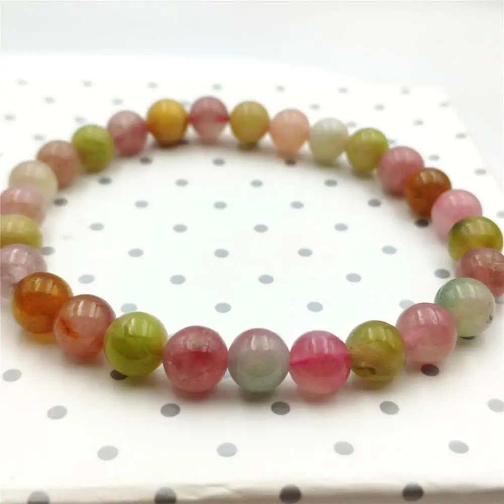 

Natural Colorful Tourmaline Candy Clear Round Beads Bracelet Crystal 7mm For Women Men From Brazil Jewelry AAAAA