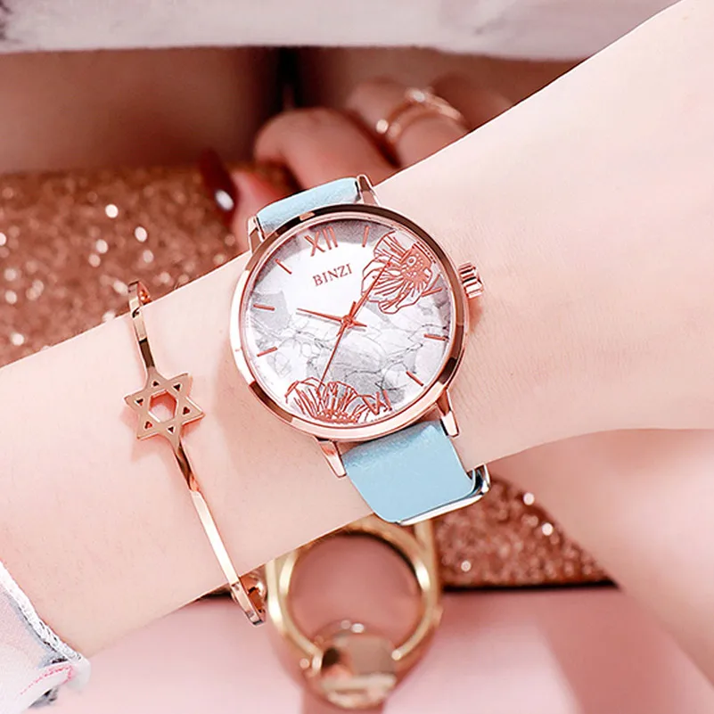 Розовое золото роскошные женские часы декоративный узор скрытая застежка женские часы женские подарки женски часы - Цвет: l-blue