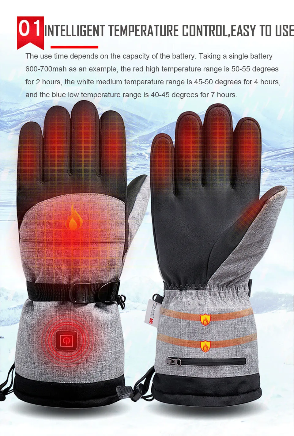 LOOGDEEL Electric Heating Snowmobile Snowboard Ski Gloves Snow Mittens Windproof Waterproof Durable Snowboarding Skiing Gloves