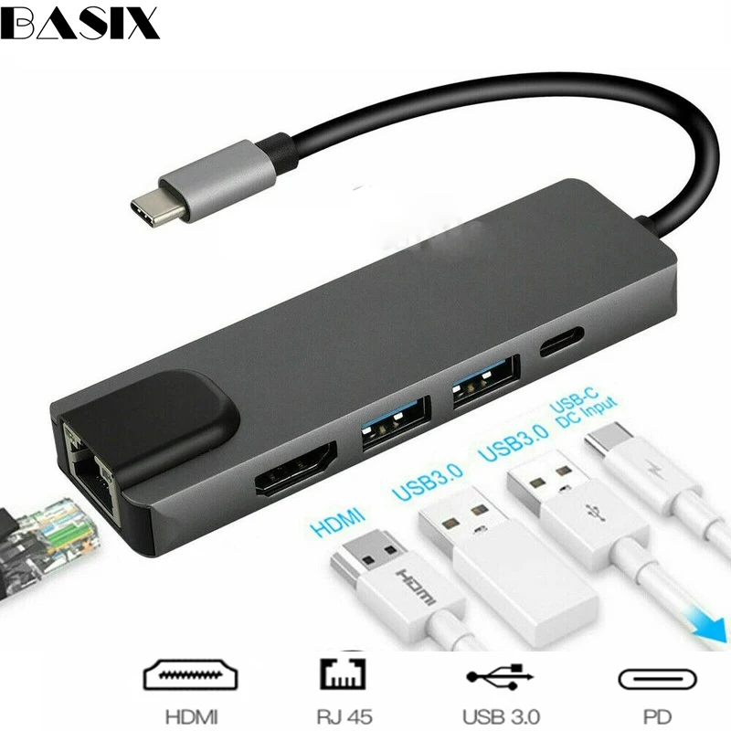 Basix type C концентратор USB-C Hdmi 4K адаптер для Gigabit Ethernet Rj45 Lan адаптер для Mac Book Pro huawei P20 Thunderbolt 3 USB-C концентратор