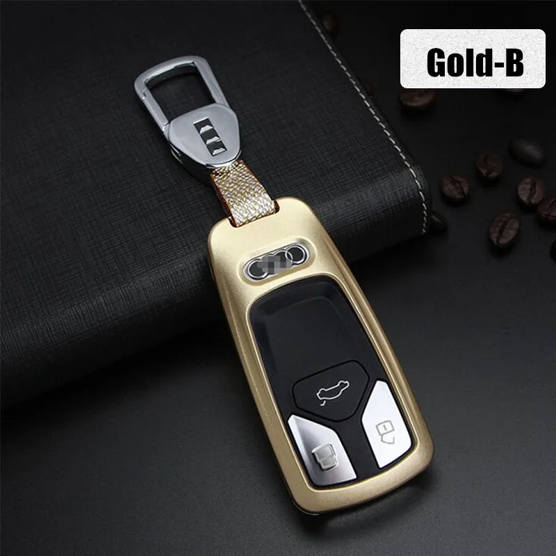 Car Auto Remote Metal Key Case Holder Cover With Key Chain For Audi A4L/A6L/Q5L/A3/Q3/Q7/A5A8 - Название цвета: Tpye B Gold