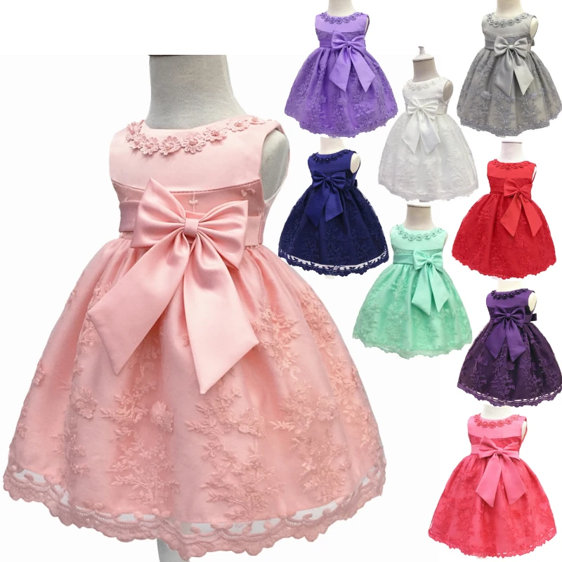 Factory Wholesale Cotton Lining Yellow Infant Dresses 2018 New Design Baby Dress For 1 Year Girl Birthday Bow Toddler Party Gown