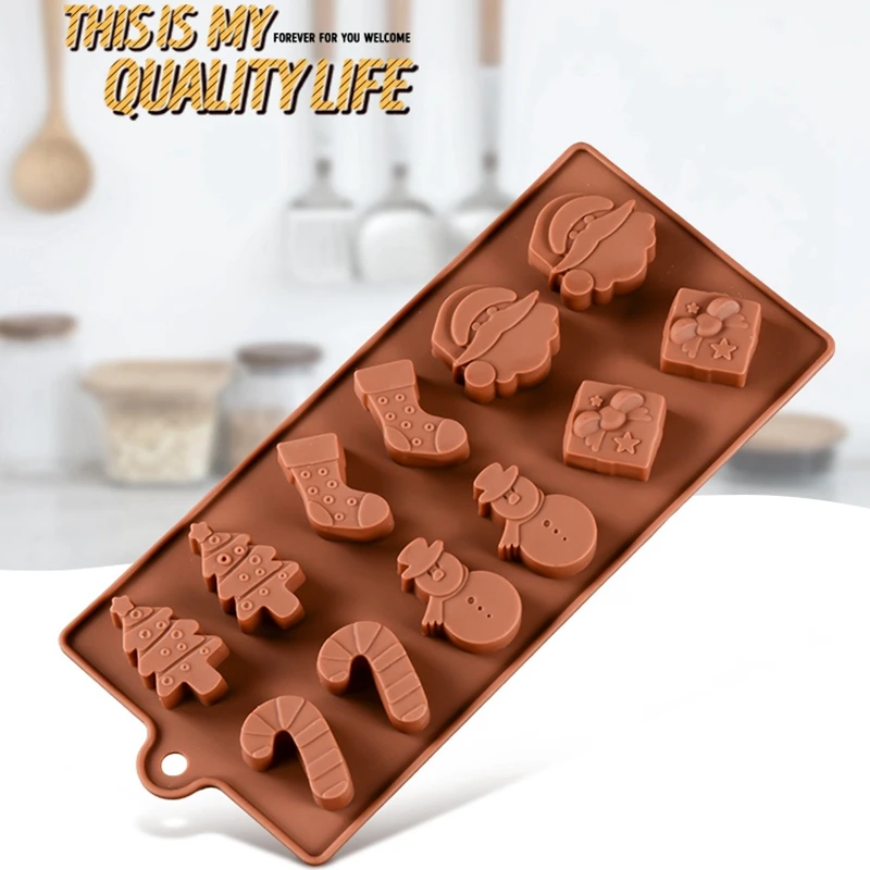 6 Cell Snowman Christmas Stocking Chocolate Silicone Cake Lolly Mould Candy Mold