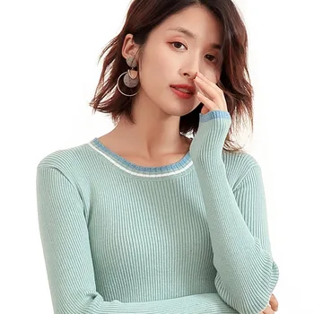 

Smpevrg round neck knitted sweater women pullover long sleeve fit female pullover women sweater knit top jumpers pull femme warm
