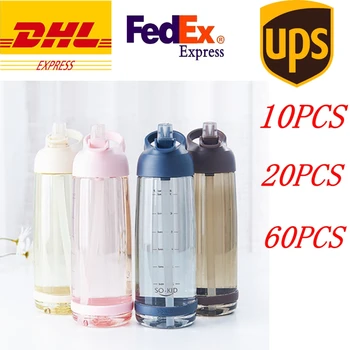 

10/20/60PCS DHL 550/1000ML Outdoor Water Bottle with Straw Sports Bottles Eco-friendly with Lid Hiking Camping Plastic BPA Free
