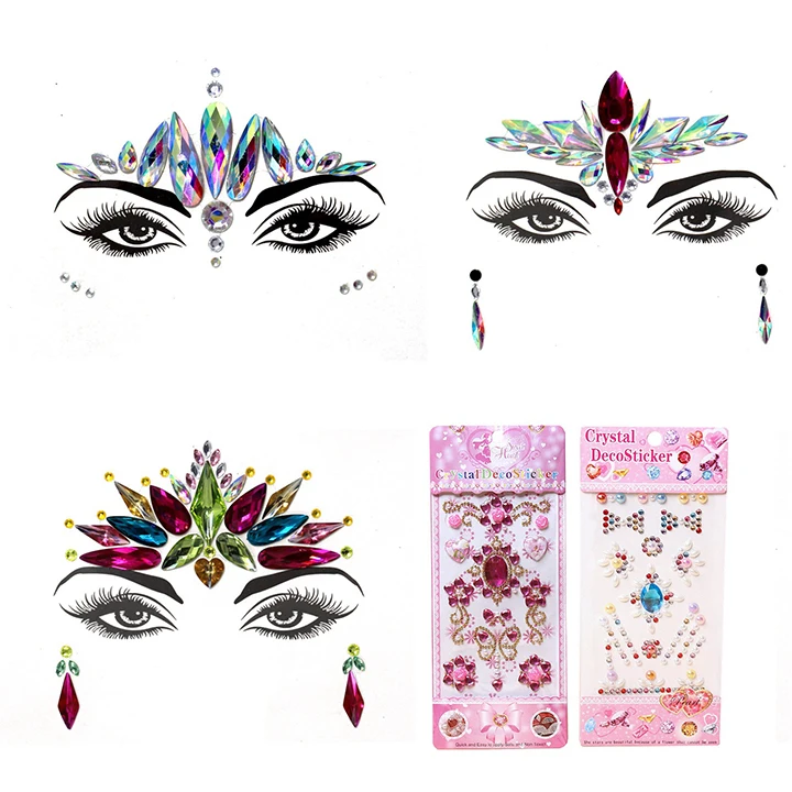 1   Mobile Phone Case Decor Crystal Stickers Face Jewelry Stickers Women Fashion Jewelry Beauty Makeup Masquerade Party Diy Sticker