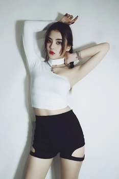 

2020 hip hop costume nightclub ds female singer bar sexy dj collar dance dress hollow trousers split suits