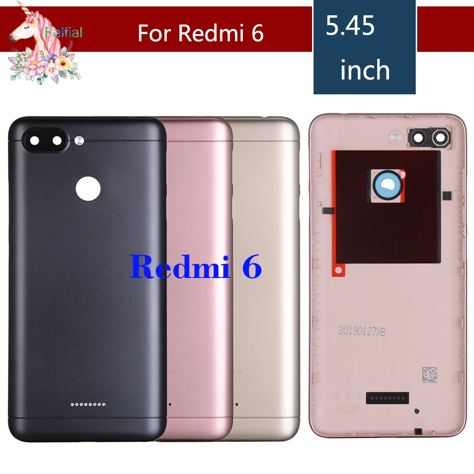Корпус для Xiaomi Redmi 6A Redmi 6 Пластиковая Задняя Крышка батарейного отсека Запасные части чехол с кнопками объектив камеры
