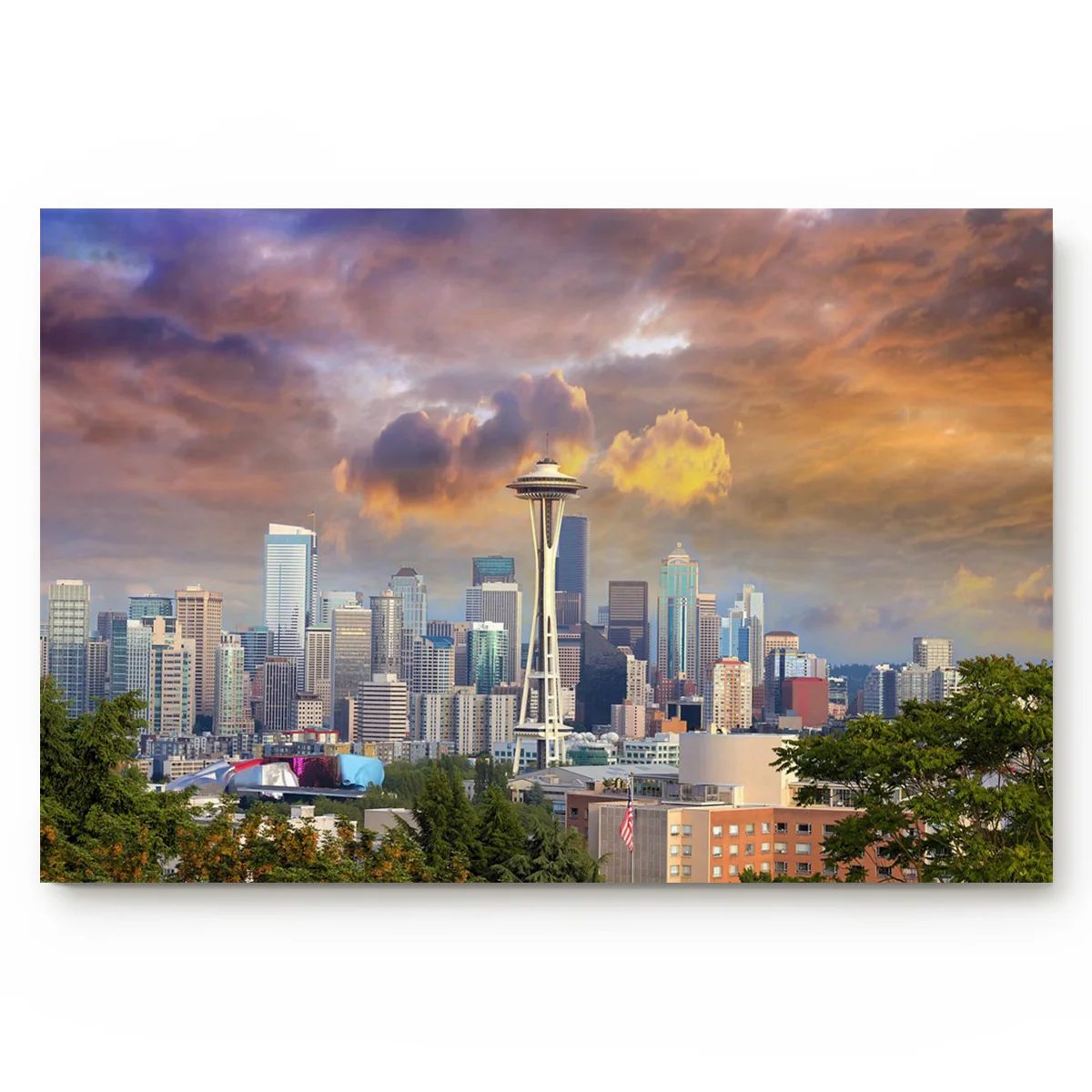 Seattle City Building Sunset And Beautiful View Of Downtown Americana Bathroom Decor Rug Mat with Non Slip Rubber | Дом и сад
