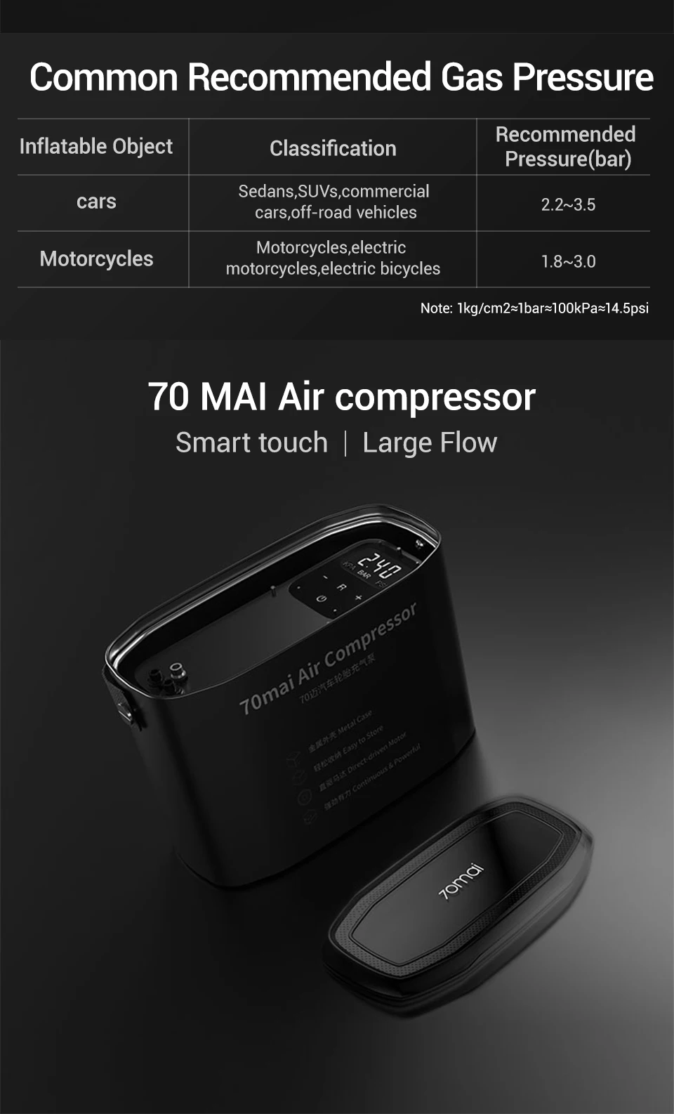 Xiaomi 70mai воздушный компрессор 12 в 70 МАИ портативный Электрический автомобильный воздушный насос мини компрессор шин насос Авто шины насос