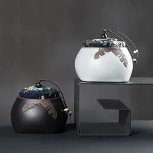 Креативная банка для хранения чая, керамическая грубая керамика, узор в виде листьев, уплотнительный цилиндр, комплект крышек, винтажная чайная посуда, аксессуары, баночки