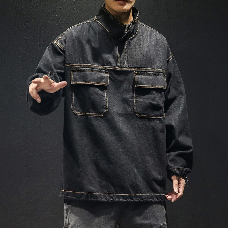 Большие размеры L-5XL, синяя и черная джинсовая куртка, новинка ...