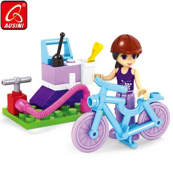 

AUSINI Bicycle Building Blocks Toys for Children Bike Inflator Creator Model Bricks Girls Mini Figures Plastic Kids Playthings