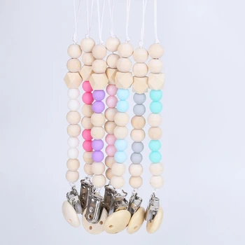 

Baby Pacifier Clip Chain Wooden Beads Dummy Clip Safe Teething Chain Baby Teether Eco-Friendly Pacifier Clips Holder Chain Handm