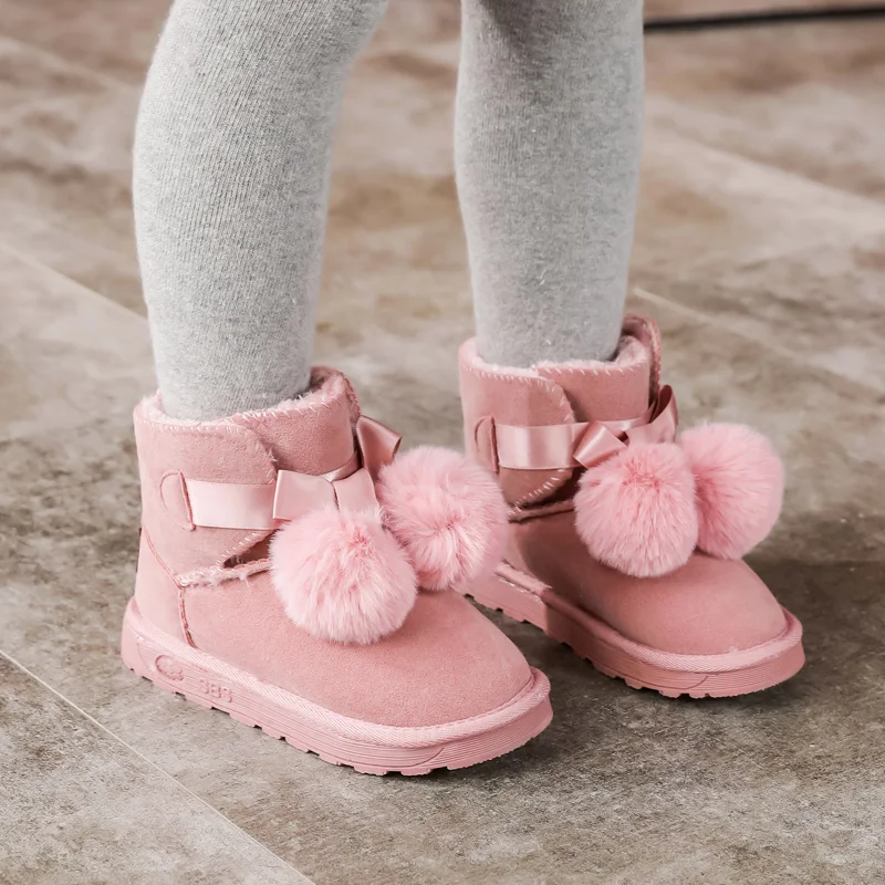 Зимние ботинки для девушки; детская обувь; детские ботинки с плюшевой подкладкой; теплые Нескользящие ботильоны из флока; модные зимние детские сапоги