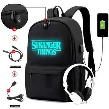 

Boys Girls Stranger Things Luminous Waterproof Anti-theft Laptop Backpack for Teenage Student USB Charging School Backpack