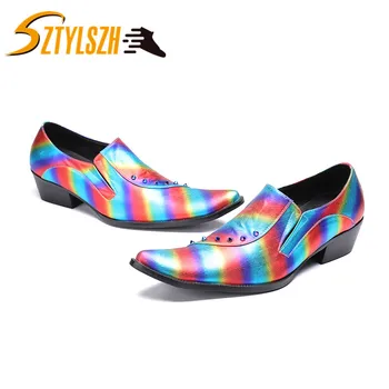 

Luxury Fashion Men's Dress Shoes Rivets Print Colorful Wedding Shoes Mans Heighten High-Heels Party Leather Shoes Nightclub shoe