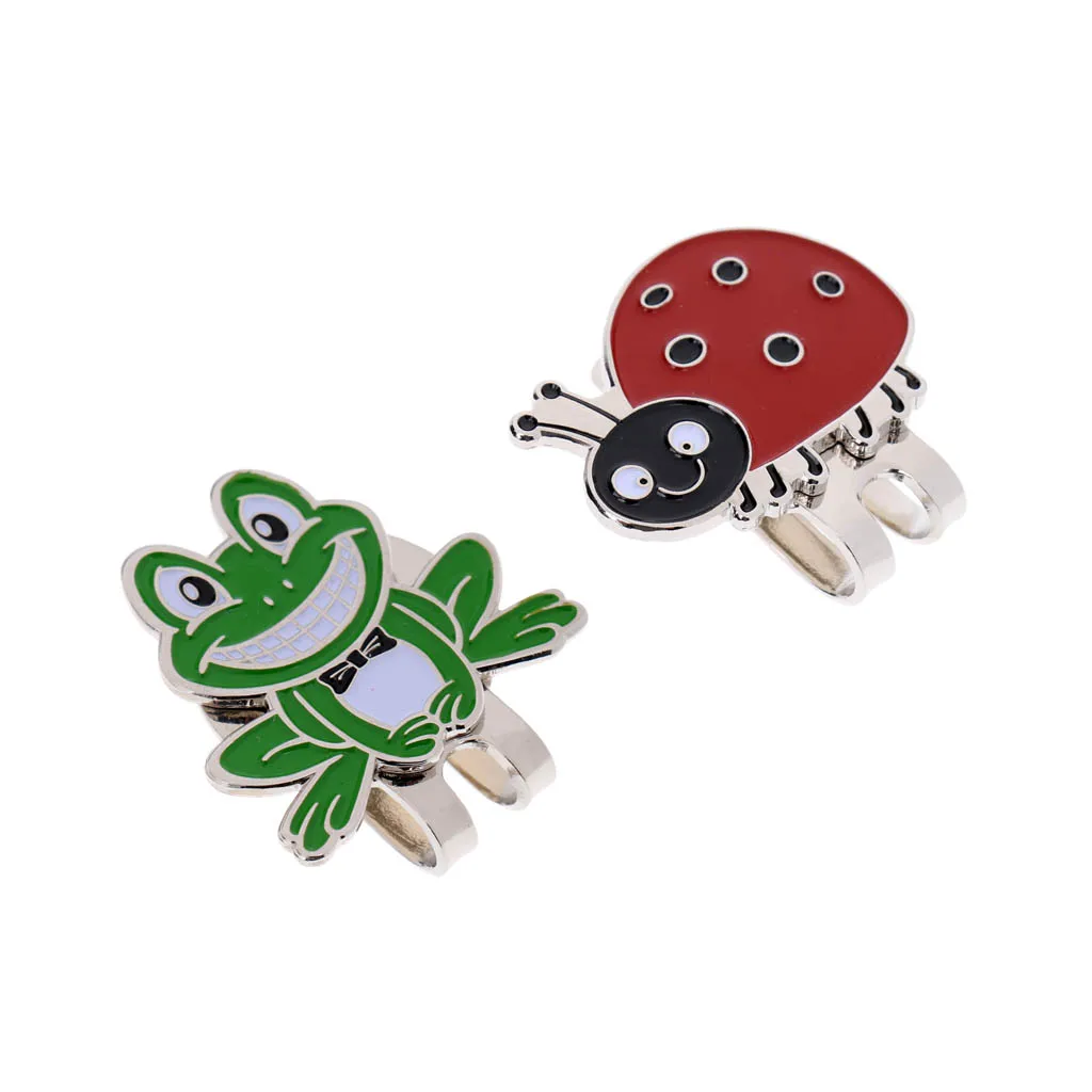Set of 2 Magnetic Standard Golf Ball Mark Hat Clip with Frog & Ladybug Design for Men Women Kids Golf Training Aid