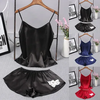 

Plus Size Sexy Women Lace Sleepwear Silk Comfortable Nightgown Sleeveless Nighty Sets Lingerie Pajama Pants
