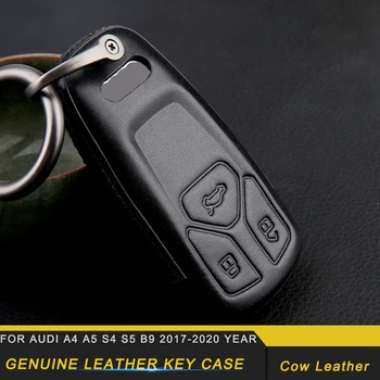 

Auto Car Key Case Holder Genuine Cow Leather Cover Key Chain Protector Shell Men Women for Audi A4 A5 B9 2017 2018 2019 2020