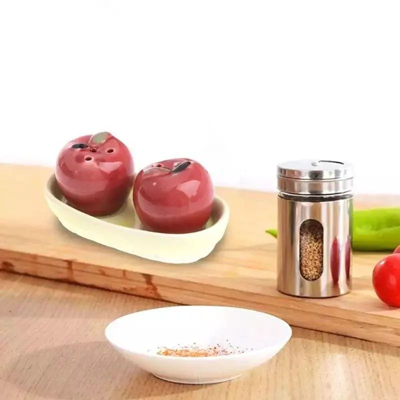 5 компл./лот)+ красное яблоко керамические Солонка и перец шейкеры бутылка приправы Свадебная вечеринка возврат подарок для гостя