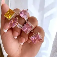Большая розовая форма груши камень с акцентом розовое золото Принцесса cut Полный cz Группа обручальное кольцо для женщин