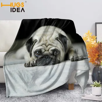 

HUGSIDEA 3D Lovely Pug Print Warmth Throw Blanket Super Soft Sherpa Fleece TV Blankets On Sofa Travel Bedding Kid's Bedspread