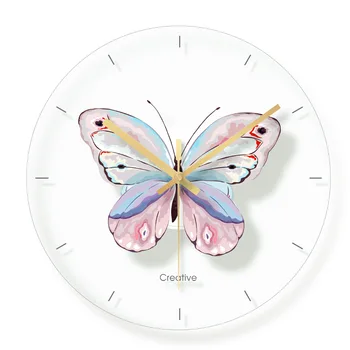 

Beautiful Butterfly Gift Wall Clock tempered glass art simple modern European household children's gift decoration bedroom