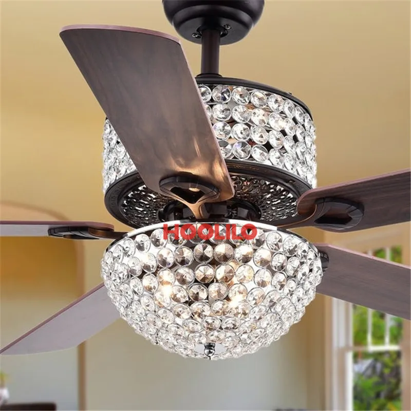 

Crystal 6-light 5-blade 52-inch Crystal Ceiling Fan Lamp Optional Remote 110V 220V In Bedroom Remote Control Black Ceiling Fan