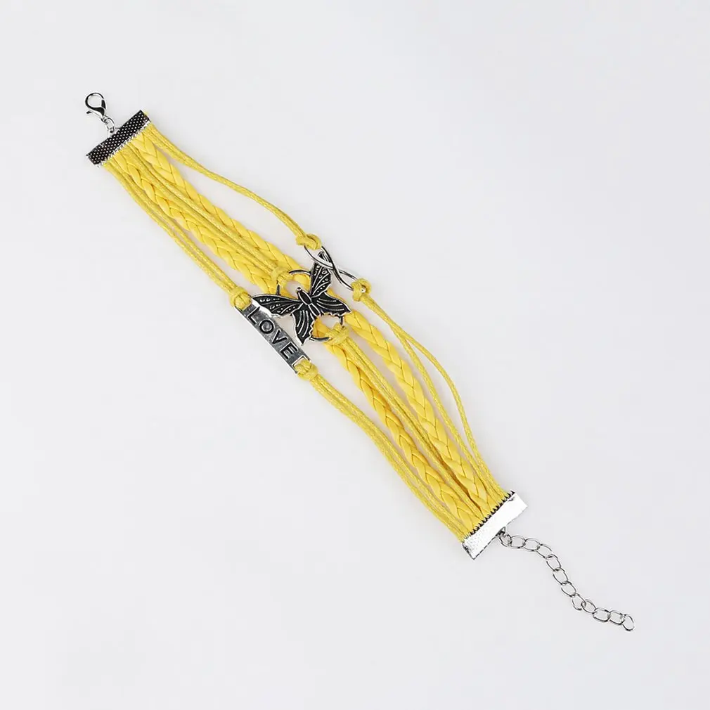 

New Multi-layer Rope Woven Wrist Bands Leather Charm Bracelet LOVE Letter Butterfly Decoration 2018 New Girls Fashion Jewelry