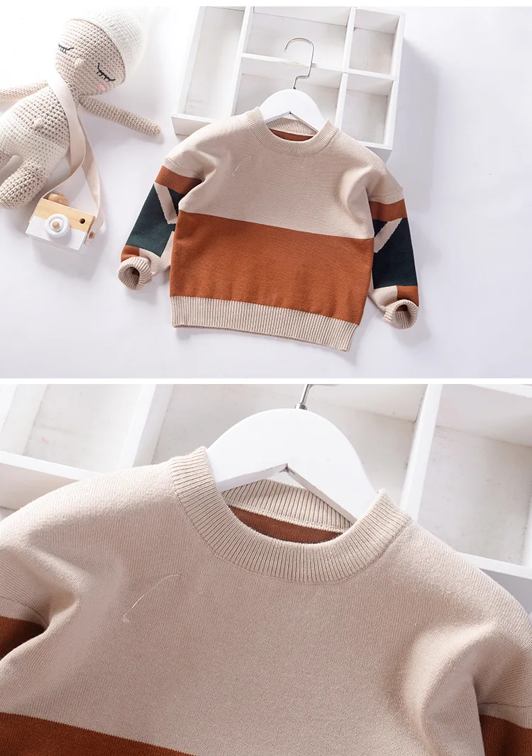 cotton spliced color boys sweaters warm kids winter knitted wear elegant pullover children's clothing winter fall