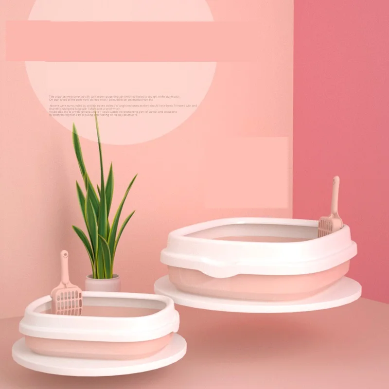 

Semi-enclosed litter box Anti-splash oval litter box High-side sandblasted cat toilet sent cat litter