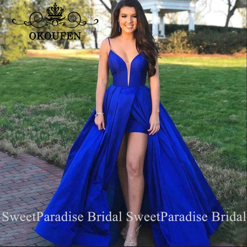 Королевские синие атласные платья свидетельницы Vestido Madrinha сексуальные с открытой спиной и разрезами по бокам длинное платье подружки невесты для гостей свадьбы