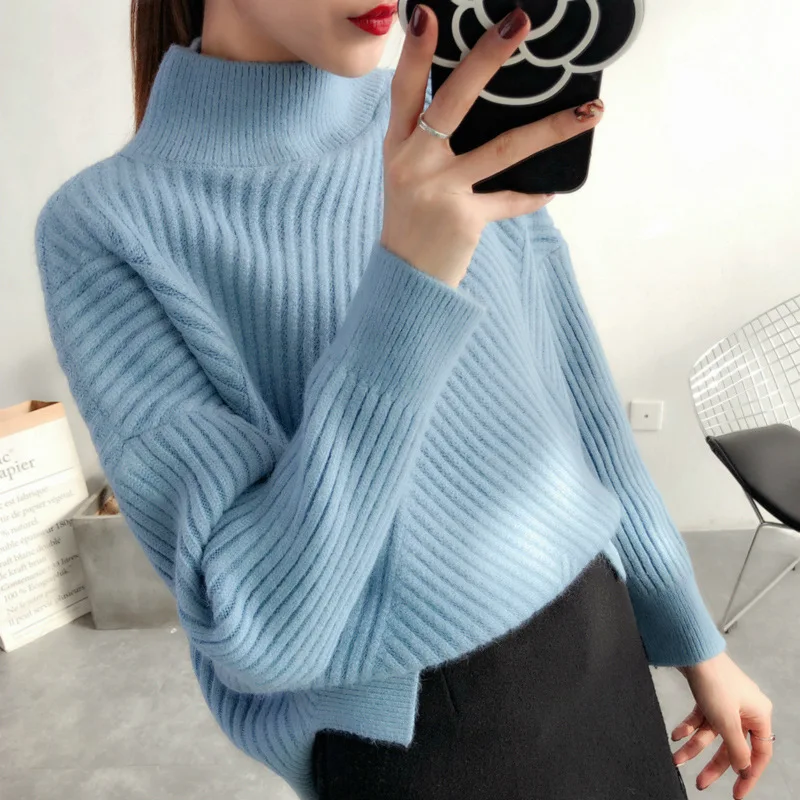Hirsionsan Pull Femme,, зимняя Осенняя Вязаная кашемировая кофта, женский корейский Повседневный базовый джемпер, плотные теплые пуловеры - Цвет: blue