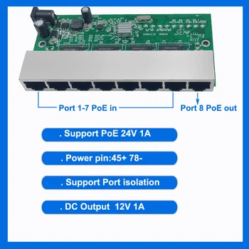 free shipping 8 reverse switch pcb board 8 port 10/100M Ethernet reverse poe switch